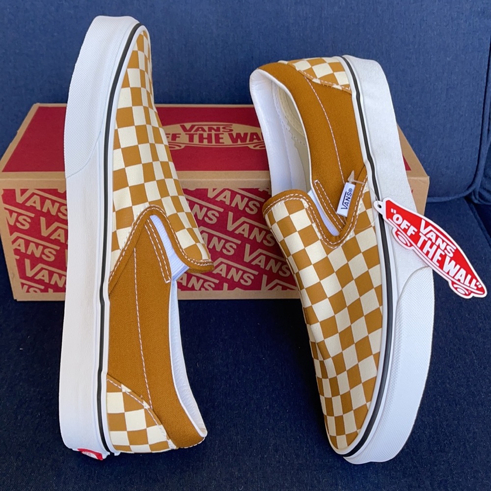 Vans Classic Slip-On Checkerboard Goldenbrown/True White MENS - Picture 12 of 16